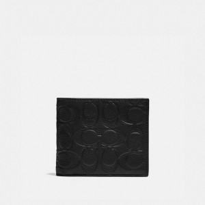 Men Coach 3 In 1 Wallet In Signature Leather Pebble Leather Billfolds Black | IN_CH83934