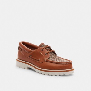 Men Coach Benson Boat Shoe In Signature Jacquard Burnished Amber Boat Shoes Brown | IN_CH15257