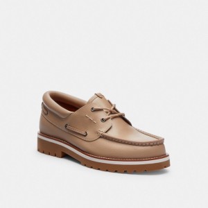Men Coach Benson Boat Shoe Taupe Boat Shoes Grey Brown | IN_CH48081