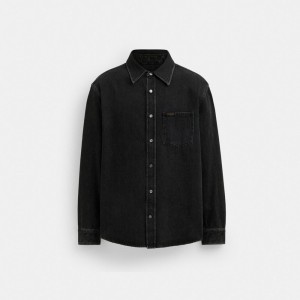 Men Coach Black Denim Shirt In Organic Cotton T Shirts Black | IN_CH69914