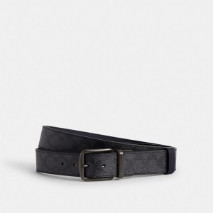 Men Coach Boxed Harness And Signature Buckle Cut To Size Reversible Belt 38 Mm Belts Grey / Navy | IN_CH96532