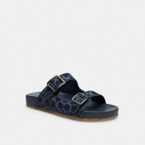 Men Coach Buckle Strap In Signature Denim Denim Sandals Blue | IN_CH46336