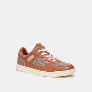Men Coach C201 In Micro Signature Jacquard Burnished Amber Sneakers Brown | IN_CH22549