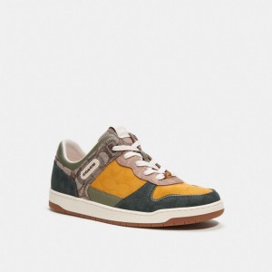 Men Coach C201 In Mixed Signature Fabric Oak Sneakers Green | IN_CH13624
