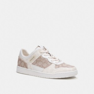 Men Coach C201 In Signature Jacquard Chalk Sneakers Grey | IN_CH30858