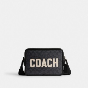 Men Coach Charter 24 In Signature Canvas With Graphic Crossbody Bags Black | IN_CH31176