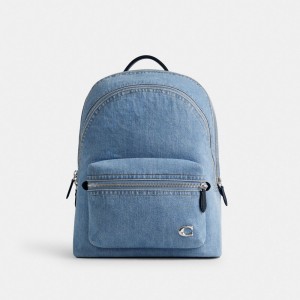 Men Coach Charter Denim Backpacks Blue / Indigo Blue | IN_CH67880