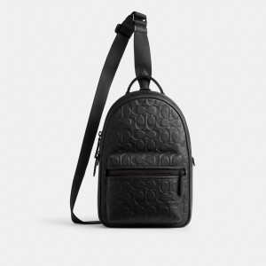 Men Coach Charter Pack In Signature Leather Crossbody Bags Black | IN_CH21573