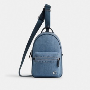 Men Coach Charter Pack Indigo Denim Crossbody Bags Indigo Blue | IN_CH52560