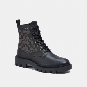 Men Coach Citysole Lace Up In Signature Jacquard Boots Black | IN_CH49575