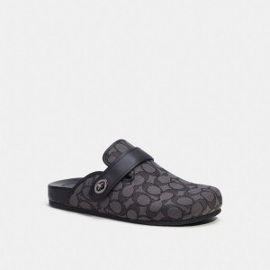Men Coach Clog In Signature Jacquard Sandals Grey / Black | IN_CH17143
