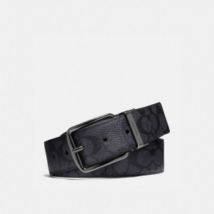 Men Coach Harness Buckle Cut To Size Reversible Belt 38 Mm Belts Grey / Black | IN_CH95078