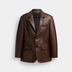 Men Coach Heritage C Leather Jackets Brown | IN_CH16201