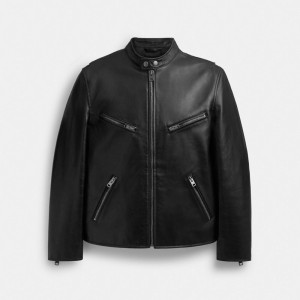 Men Coach Leather Racer Jackets Black | IN_CH73816