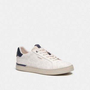 Men Coach Lowline Low Top In Signature Canvas Chalk Cobalt Sneakers White | IN_CH87351