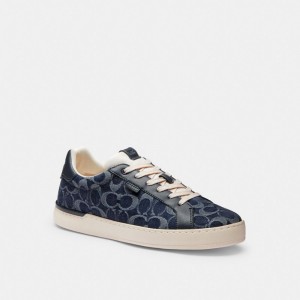 Men Coach Lowline Low Top In Signature Denim Denim Sneakers Blue | IN_CH80143