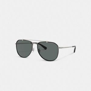 Men Coach Metal Windsor Pilot Sunglasses Black / Grey | IN_CH81584