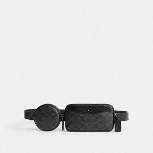 Men Coach Multi Pouch Belt In Signature Belt Bags Black | IN_CH24384