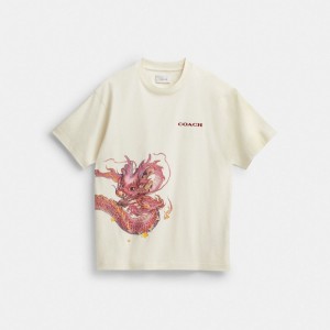 Men Coach New Year With Dragon Cream T Shirts Cream | IN_CH41717
