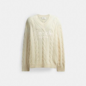 Men Coach Signature In Recycled Wool Sweaters White | IN_CH14460