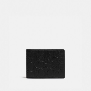 Men Coach Slim Billfold Wallet In Signature Leather Pebble Leather Billfolds Black | IN_CH27676