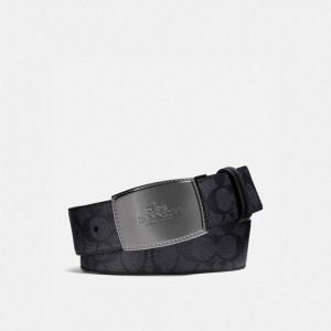 Men Coach Stitched Plaque Buckle Cut To Size Reversible Belt 38 Mm Belts Grey / Black | IN_CH13692