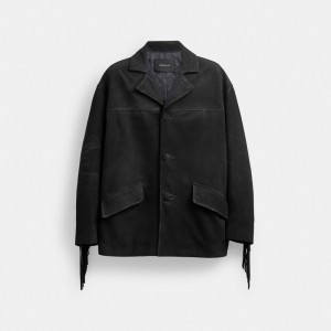 Men Coach Suede Fringe Jackets Black | IN_CH93265