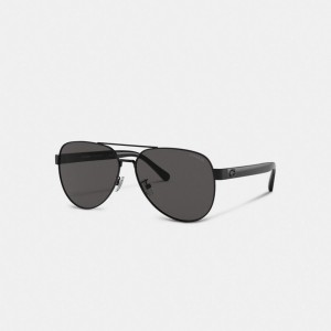 Men Coach Wire Frame Pilot Sunglasses Black | IN_CH65311