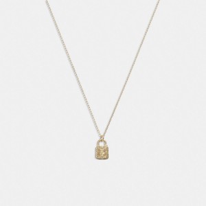Women Coach 14 K Quilted Signature Padlock Pendant Necklace Gold | IN_CH85801