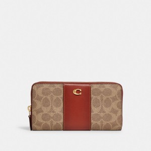 Women Coach Accordion Zip In Colorblock Signature Large Wallets Brown / Red | IN_CH26071