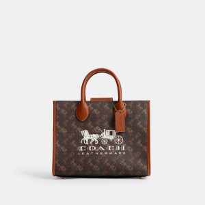 Women Coach Ace 26 With Horse And Carriage Print Brass Tote Bag Brown | IN_CH13158