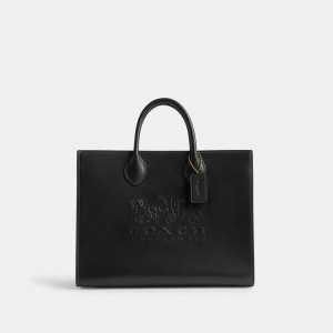 Women Coach Ace 35 Brass Tote Bag Black | IN_CH58021