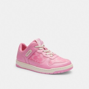 Women Coach C201 Low Top In Signature Canvas Vivid Sneakers Pink | IN_CH96144