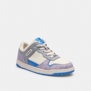 Women Coach C201 Low Top In Signature Canvas Chalk Sneakers Purple | IN_CH92972