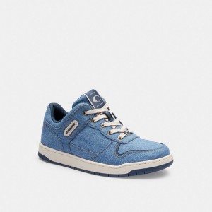 Women Coach C201 Low Top Indigo Denim Sneakers Indigo Blue | IN_CH74975