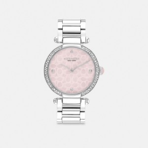 Women Coach Cary 34 Mm Stainless Steel Watches Grey / Pink | IN_CH90924