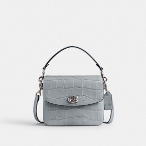 Women Coach Cassie 19 Croc Embossed Leather Crossbody Bags Grey Blue | IN_CH58865