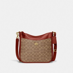 Women Coach Chaise In Signature Canvas Brass Crossbody Bags Brown / Red | IN_CH69623