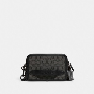 Women Coach Charter In Signature Jacquard Crossbody Bags Black | IN_CH79877