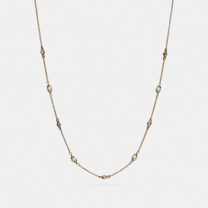 Women Coach Classic Crystal Pearl Necklace Gold | IN_CH58011