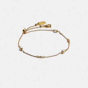 Women Coach Classic Crystal Pearl Slider Bracelets Gold | IN_CH89727