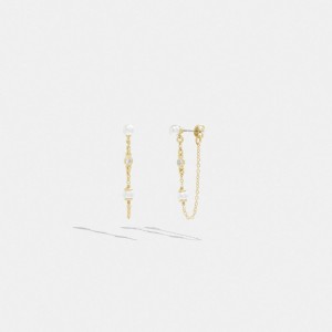 Women Coach Classic Pearl Chain Earrings Gold | IN_CH14153