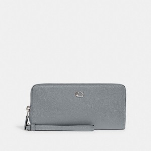 Women Coach Continental Crossgrain Leather Large Wallets Grey Blue | IN_CH13189