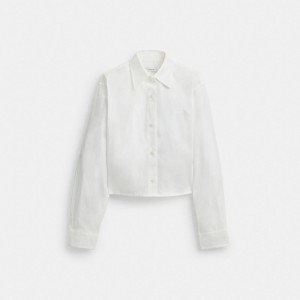 Women Coach Cropped Button Up Shirt Tops White | IN_CH90450