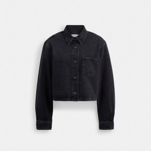 Women Coach Cropped Denim Button Down In Organic Cotton Tops Black | IN_CH58573