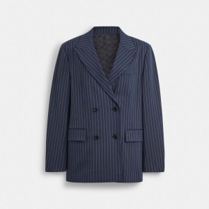 Women Coach Double Breasted Jackets Navy / White | IN_CH92016