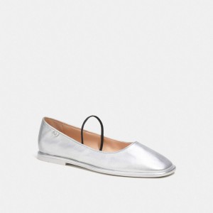 Women Coach Emilia Mary Jane In Metallic Leather Loafers Silver | IN_CH61208