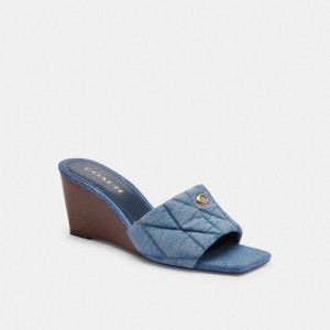 Women Coach Emma Wedge With Quilting Indigo Denim Sandals Indigo Blue | IN_CH92343