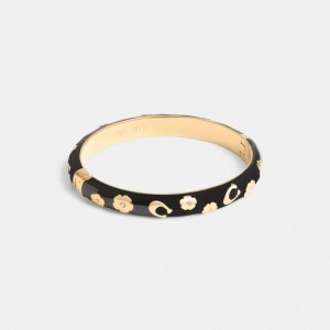 Women Coach Enamel Signature Floral Bangle Bangles Gold / Black | IN_CH35896