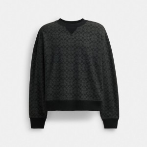 Women Coach Essential Signature Crewneck Signature Tops Dark Grey | IN_CH35313